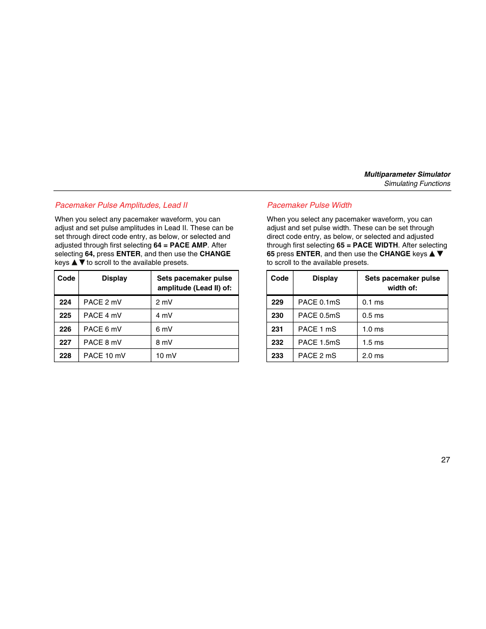 Pacemaker pulse amplitudes, lead ii, Pacemaker pulse width | Fluke Biomedical PS420 User Manual | Page 37 / 42