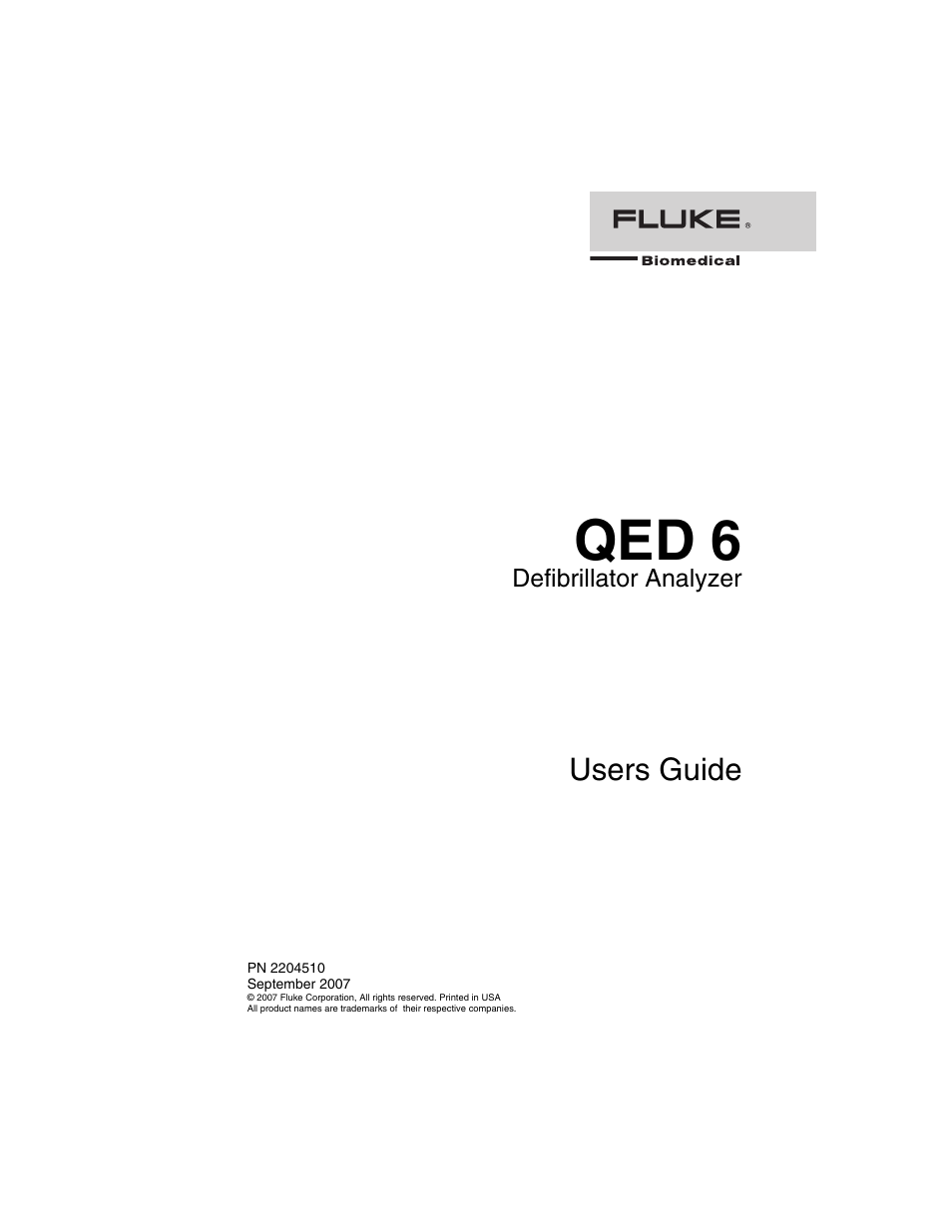 Fluke Biomedical QED 6 User Manual | 72 pages