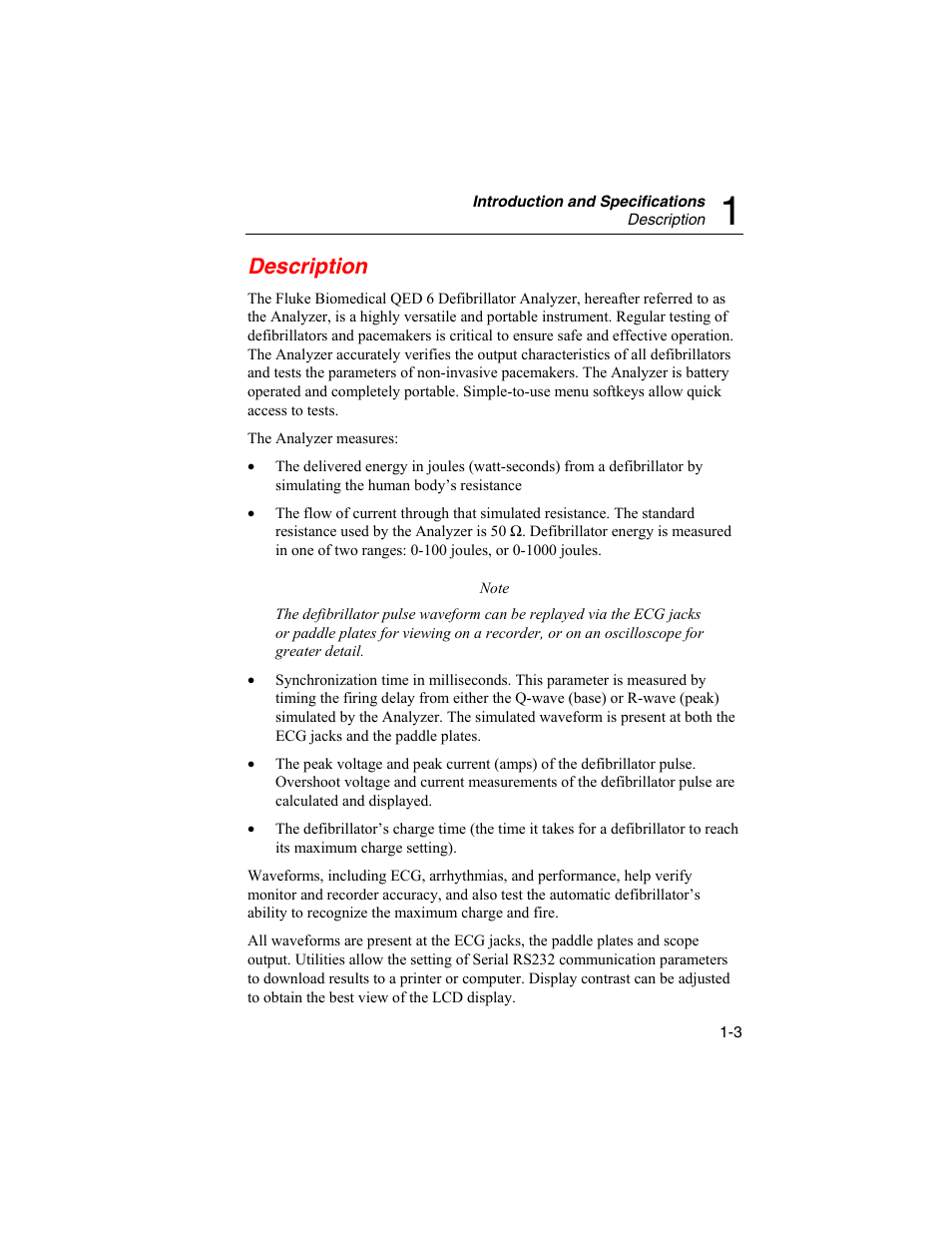Description | Fluke Biomedical QED 6 User Manual | Page 15 / 72