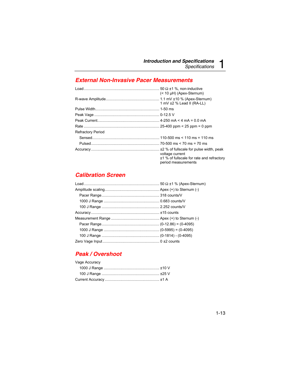 External non-invasive pacer measurements, Calibration screen, Peak / overshoot | Fluke Biomedical QED 6 User Manual | Page 25 / 72