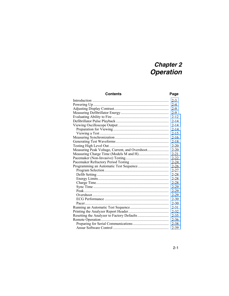 Operation, Chapter 2 | Fluke Biomedical QED 6 User Manual | Page 27 / 72