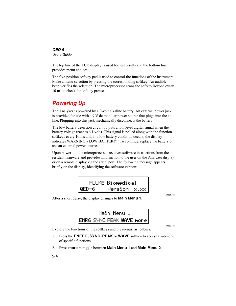 Powering up | Fluke Biomedical QED 6 User Manual | Page 30 / 72