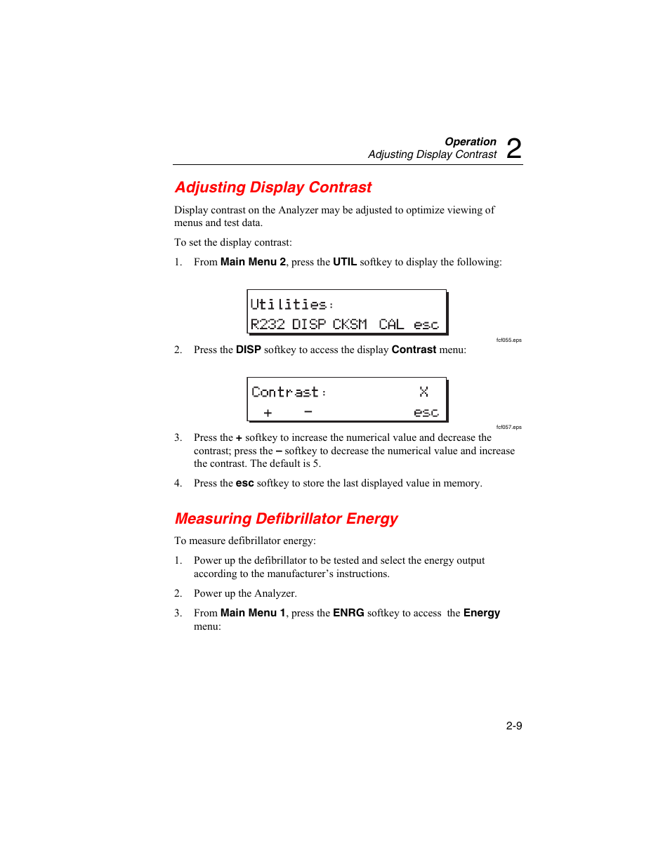 Adjusting display contrast, Measuring defibrillator energy | Fluke Biomedical QED 6 User Manual | Page 35 / 72