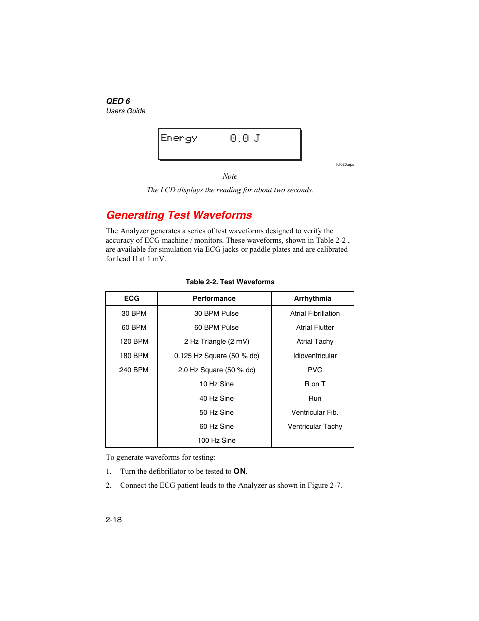 Generating test waveforms | Fluke Biomedical QED 6 User Manual | Page 44 / 72