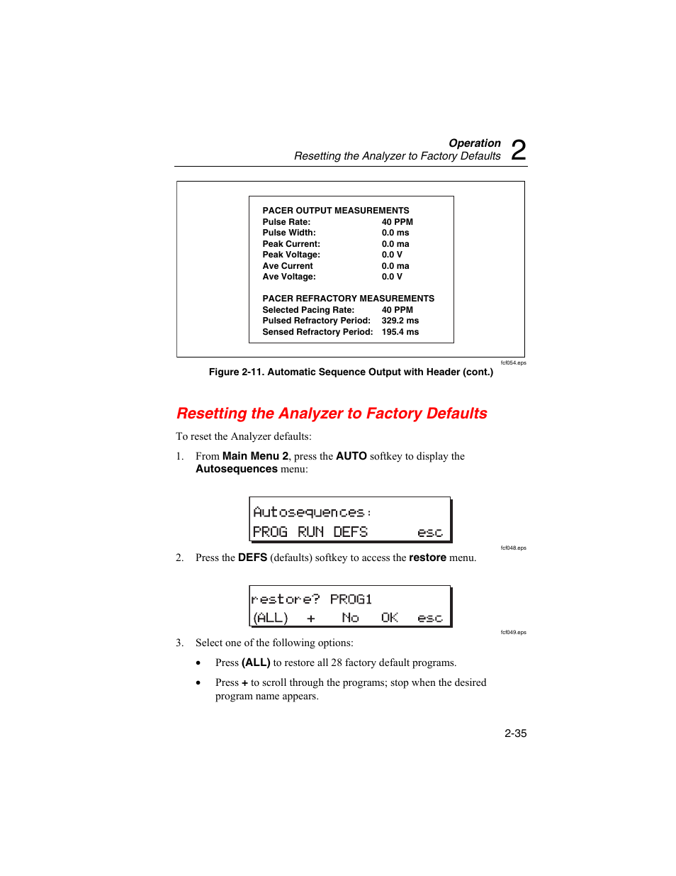 Resetting the analyzer to factory defaults | Fluke Biomedical QED 6 User Manual | Page 61 / 72