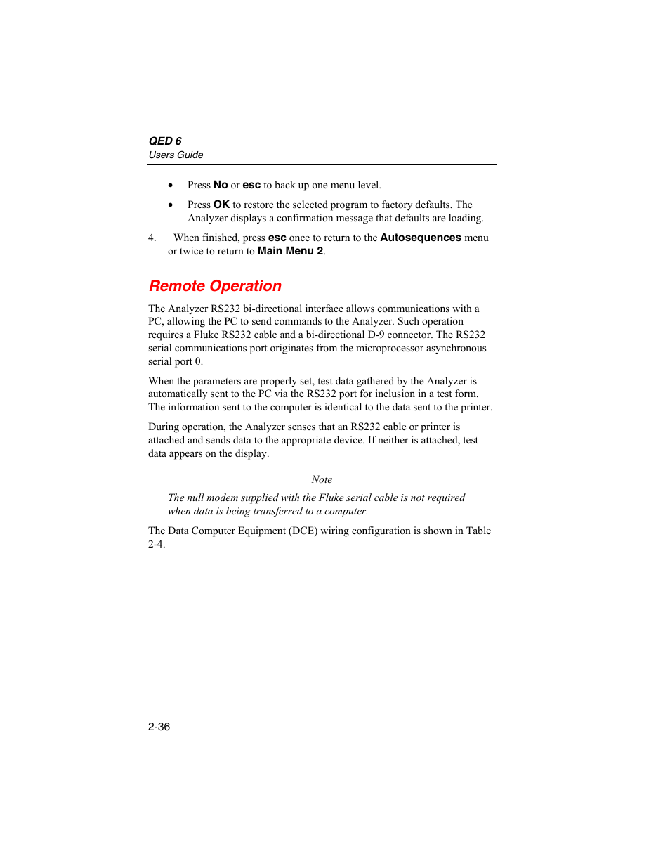 Remote operation | Fluke Biomedical QED 6 User Manual | Page 62 / 72