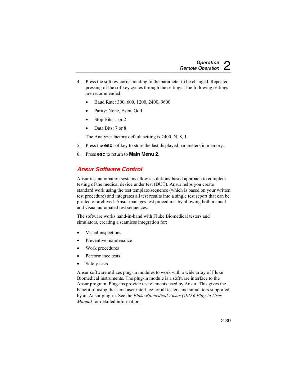 Ansur software control | Fluke Biomedical QED 6 User Manual | Page 65 / 72