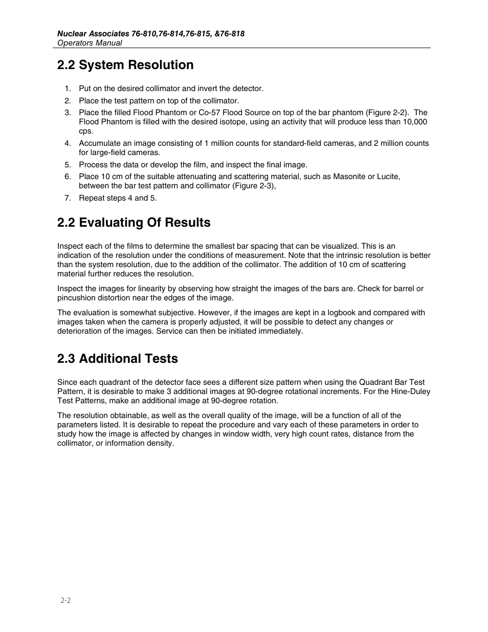 2 system resolution, 2 evaluating of results, 3 additional tests | Fluke Biomedical 76-810 User Manual | Page 8 / 10