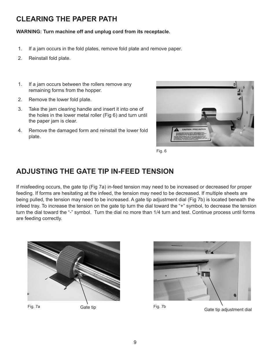 Clearing the paper path, Adjusting the gate tip in-feed tension | Formax FD 1200 User Manual | Page 13 / 15