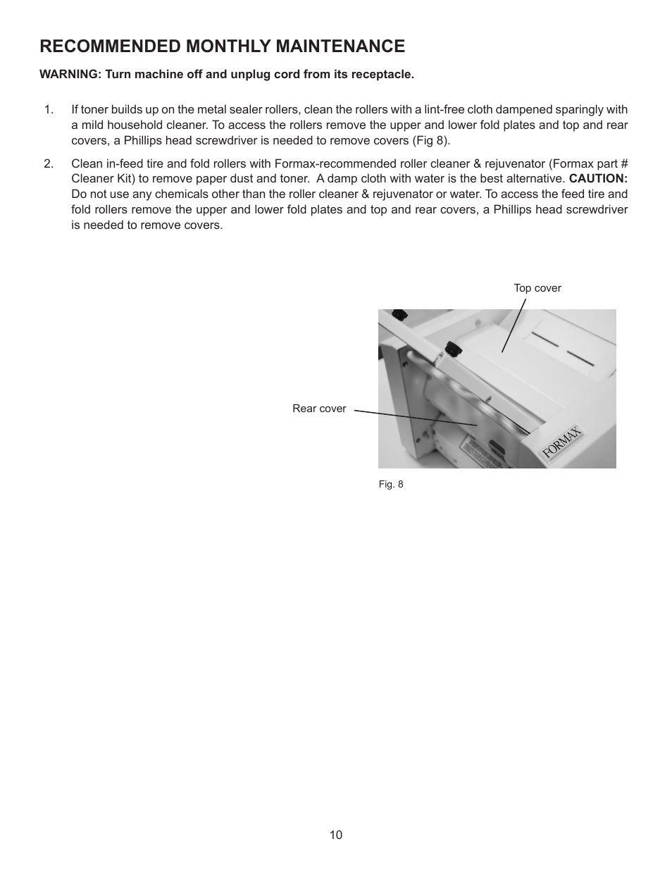Recommended monthly maintenance | Formax FD 1200 User Manual | Page 14 / 15