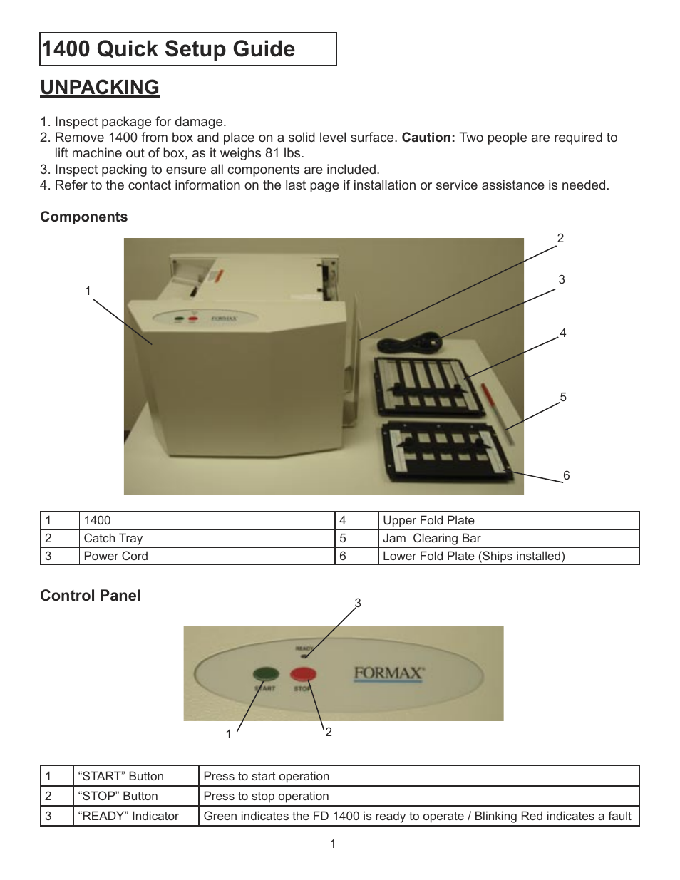 Formax FD 1400 Quick Setup Guide & Test Sheet User Manual | 9 pages