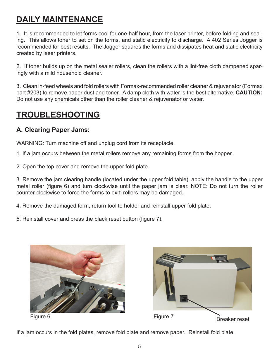 Daily maintenance, Troubleshooting | Formax FD 1402 User Manual | Page 9 / 12