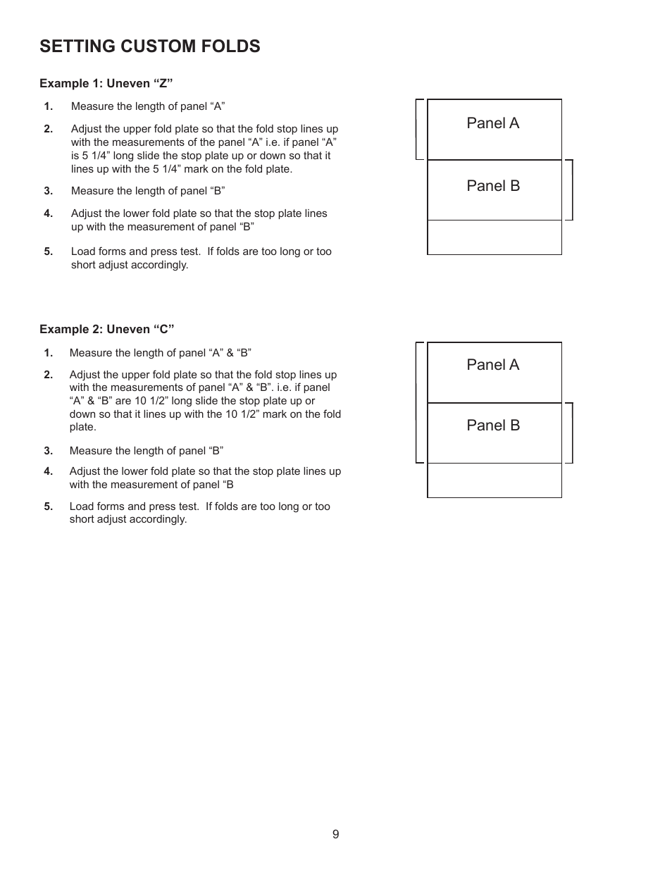 Setting custom folds, Panel a panel b panel a panel b | Formax FD 2002 User Manual | Page 13 / 17