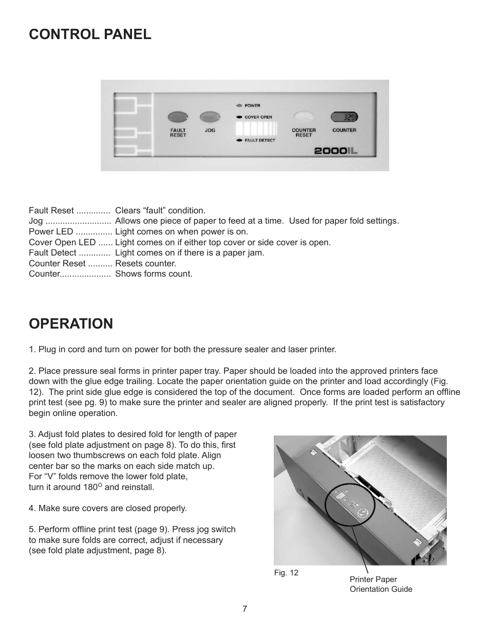 Control panel, Operation | Formax FD 2000IL System User Manual | Page 11 / 19