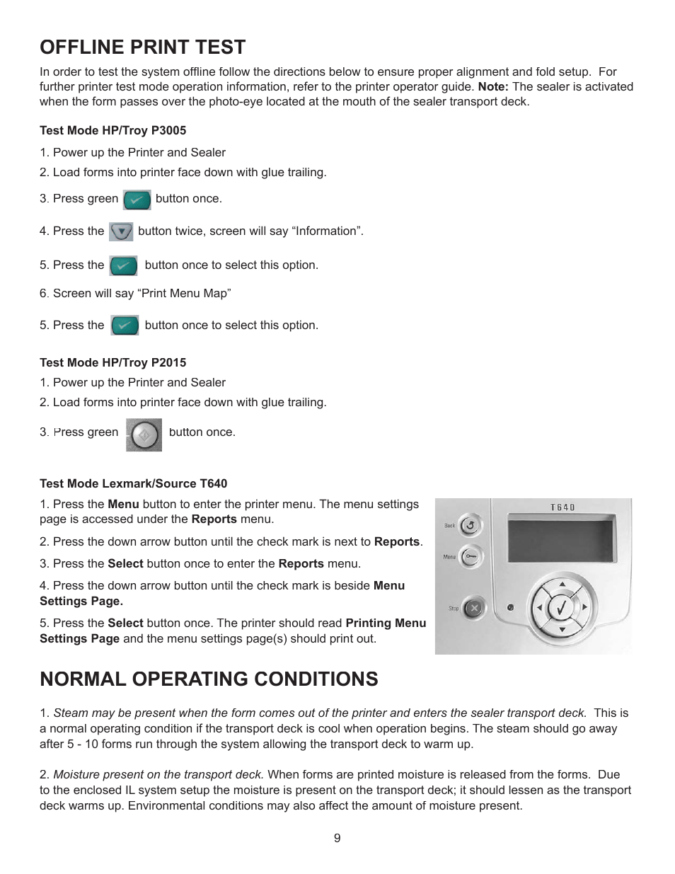 Offline print test, Normal operating conditions | Formax FD 2000IL System User Manual | Page 13 / 19