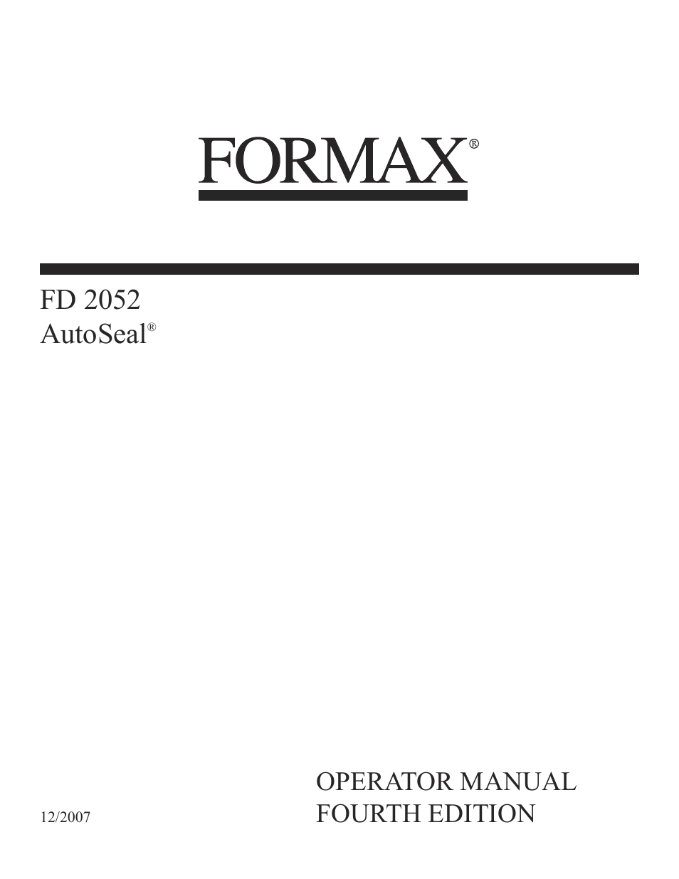 Formax FD 2052 Operator Manual, 4th Edition User Manual | 12 pages
