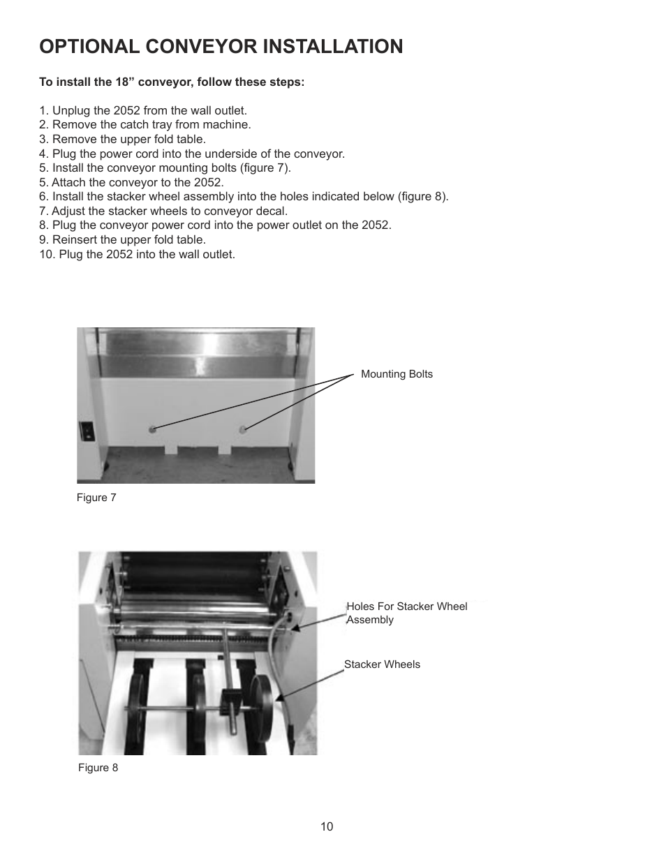 Optional conveyor installation | Formax FD 2052 Operator Manual, 4th Edition User Manual | Page 12 / 12