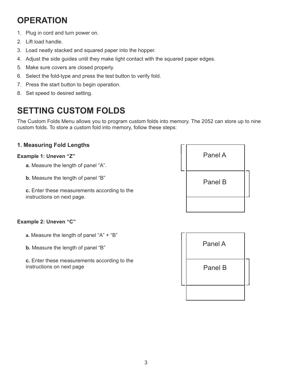 Operation, Setting custom folds | Formax FD 2052 Operator Manual, 4th Edition User Manual | Page 5 / 12