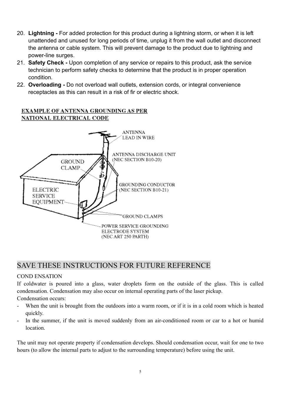 Save these instructions for future reference | Curtis RCD544 User Manual | Page 5 / 10