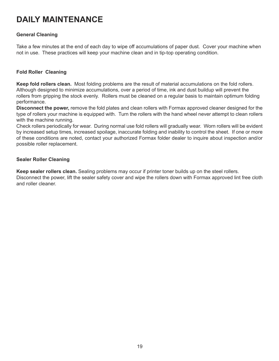 Daily maintenance | Formax FD 2092 User Manual | Page 21 / 25