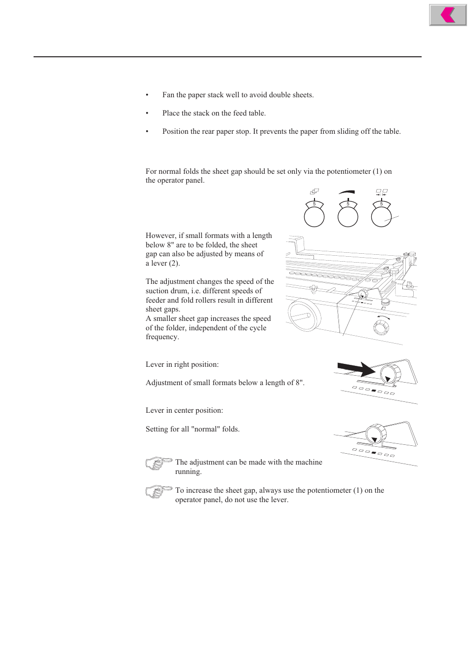 Sheet gap, Positioning the paper stack | Formax 2200 Series User Manual | Page 18 / 103