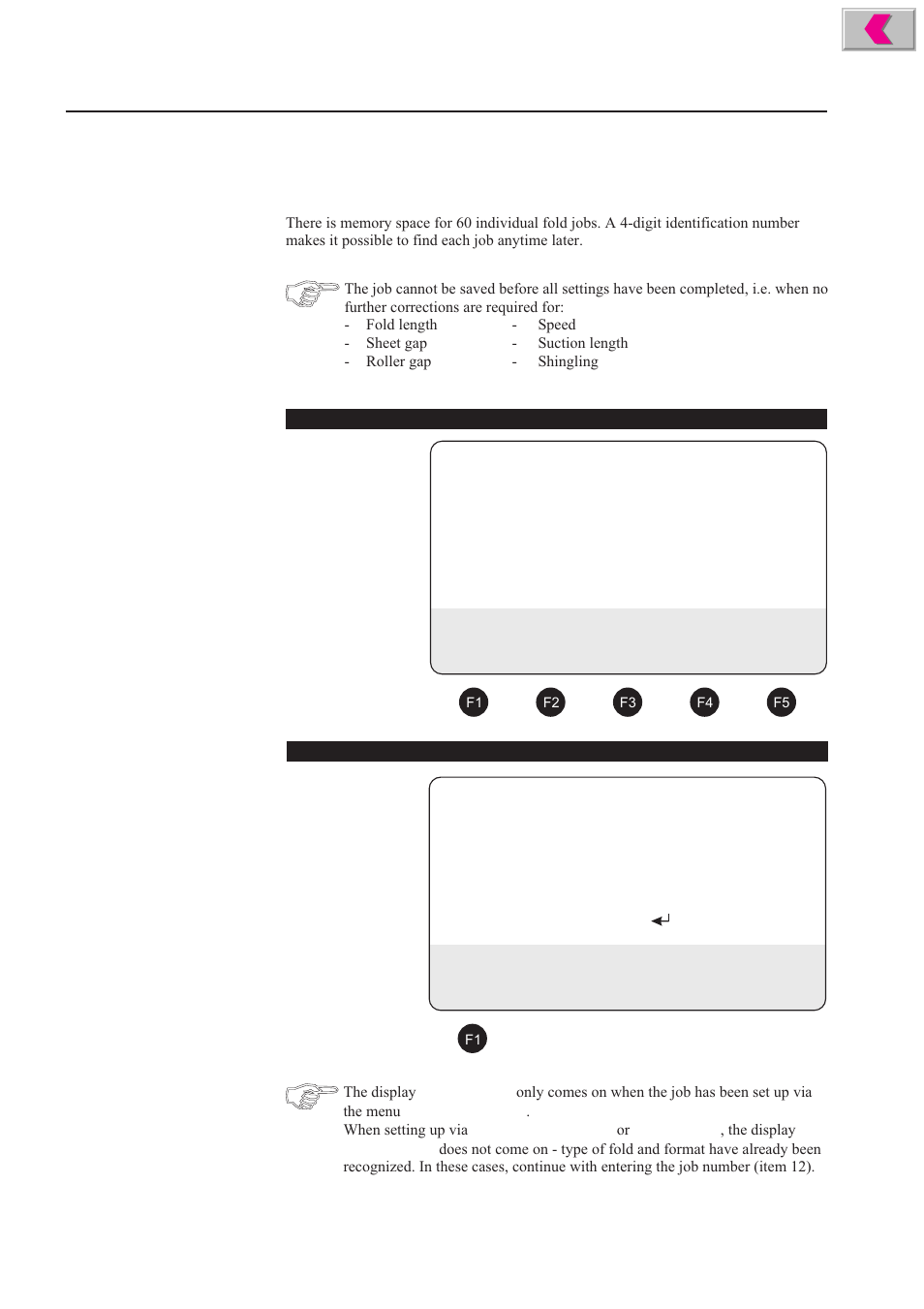 Saving of job data - main menu saving | Formax 2200 Series User Manual | Page 73 / 103