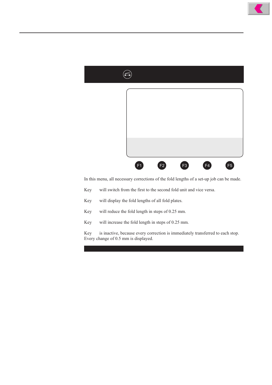 Correction of fold lengths - menu fold length | Formax 2200 Series User Manual | Page 79 / 103