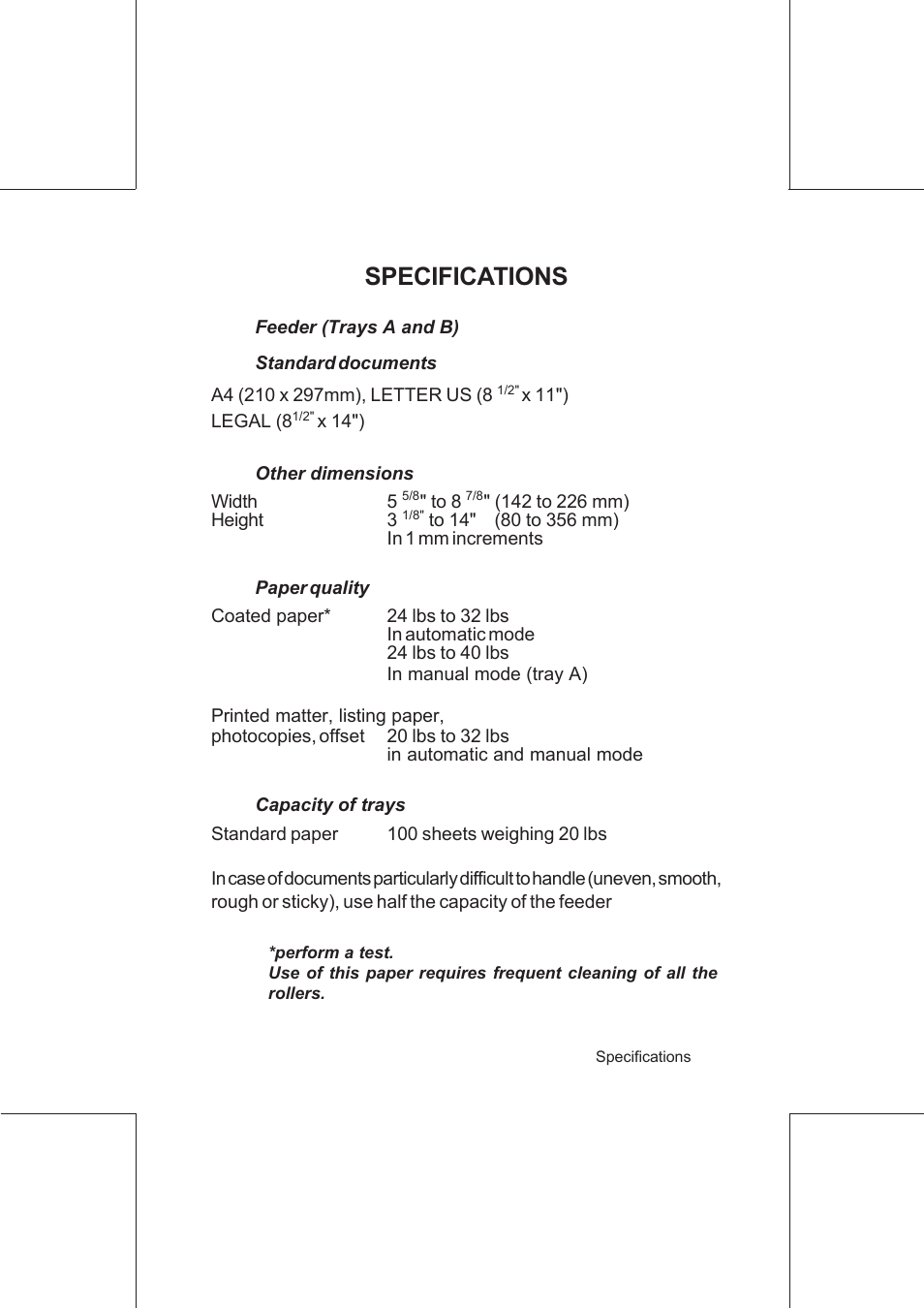 Specifications | Formax FD 6100 User Manual | Page 70 / 75