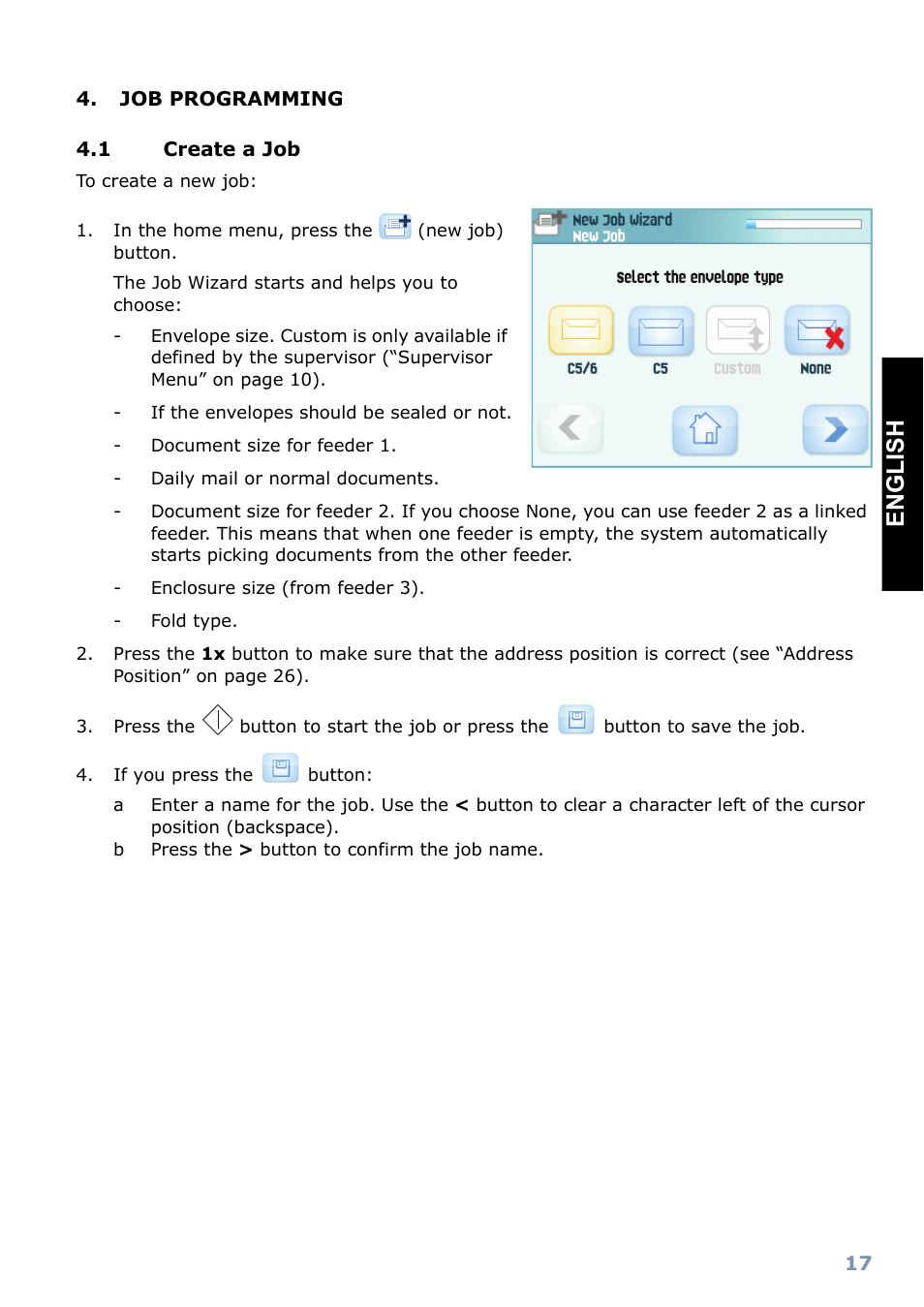 Job programming 4.1, Create a job, Englis h | Formax FD 6102 User Manual | Page 18 / 35