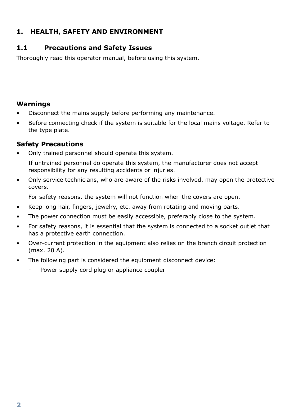 Health, safety and environment 1.1, Precautions and safety issues | Formax FD 6102 User Manual | Page 3 / 35