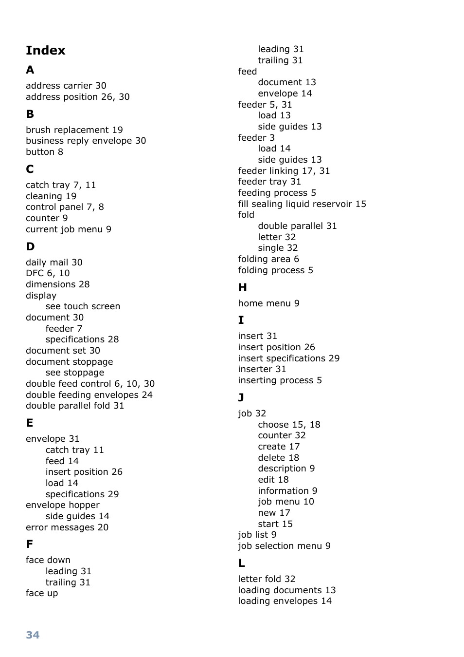 Index | Formax FD 6102 User Manual | Page 34 / 35