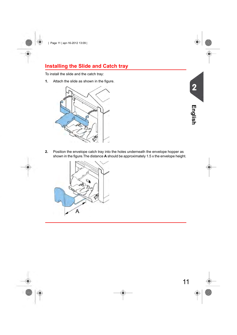 Installing the slide and catch tray, English | Formax 6204 Series User Manual | Page 16 / 90