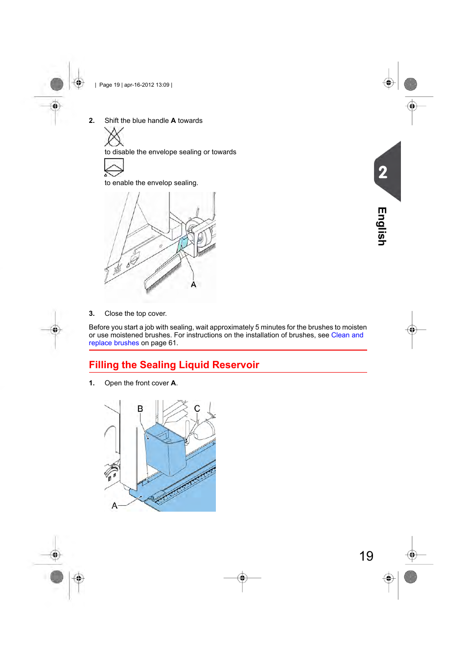Filling the sealing liquid reservoir, English | Formax 6204 Series User Manual | Page 24 / 90