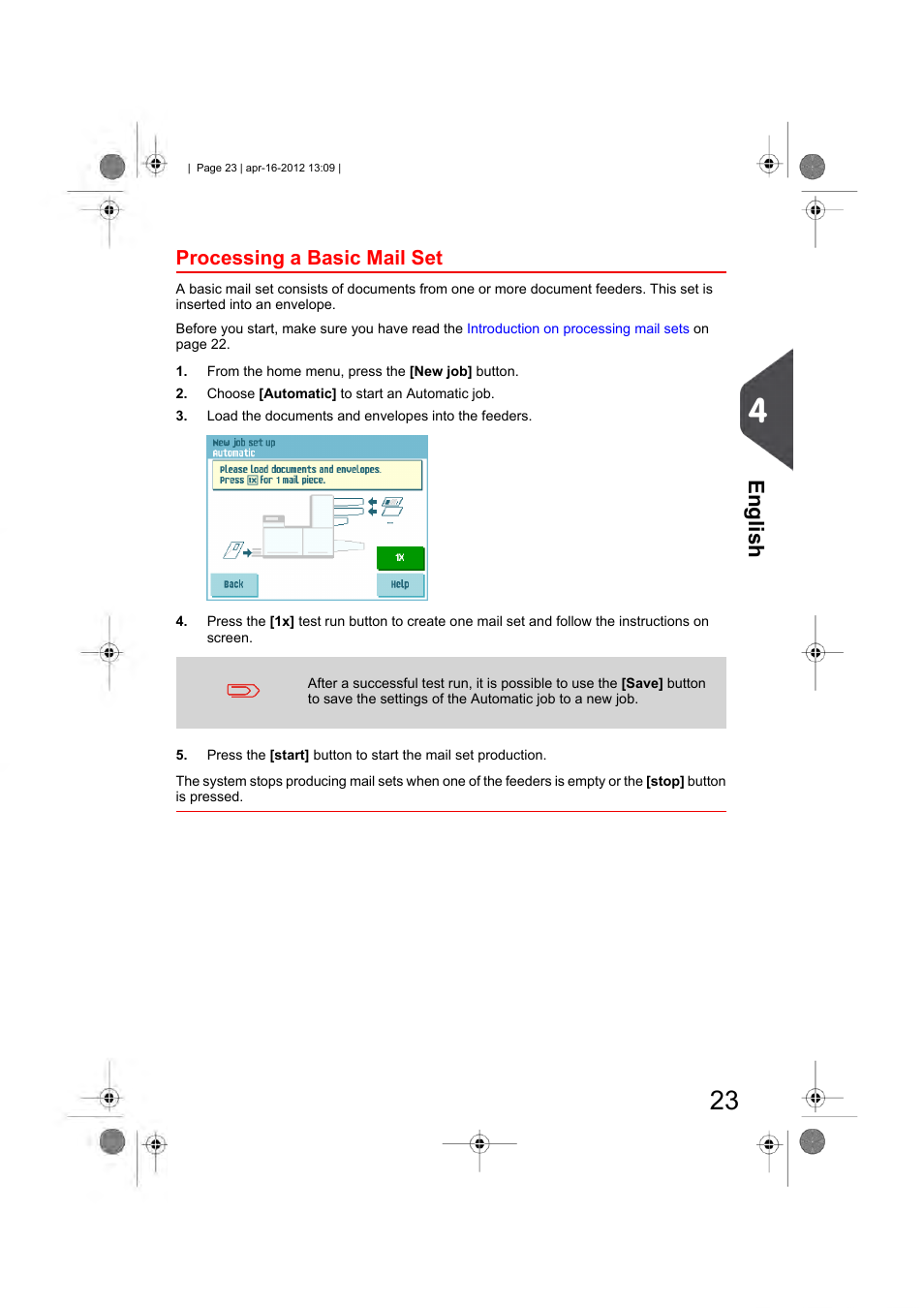 Processing a basic mail set, English | Formax 6204 Series User Manual | Page 28 / 90
