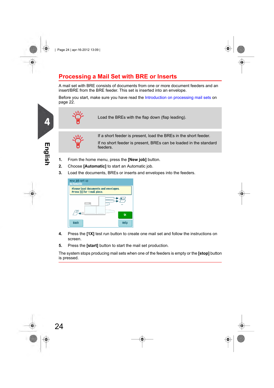 Processing a mail set with bre or inserts, English | Formax 6204 Series User Manual | Page 29 / 90