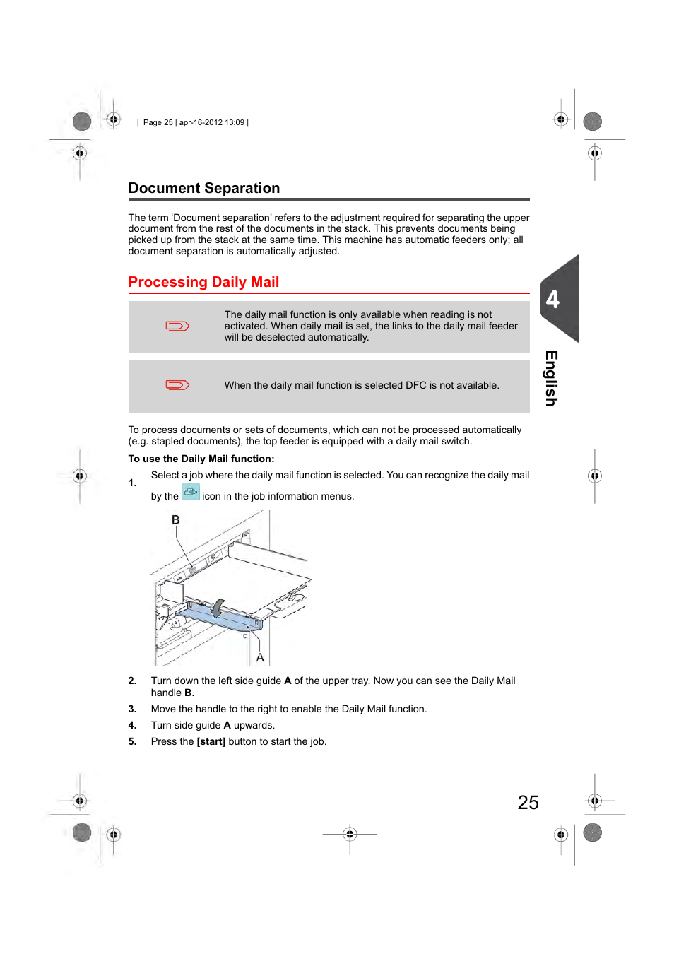 Document separation, Processing daily mail, English | Formax 6204 Series User Manual | Page 30 / 90