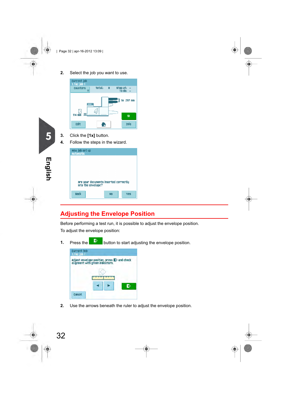 Adjusting the envelope position, English | Formax 6204 Series User Manual | Page 37 / 90