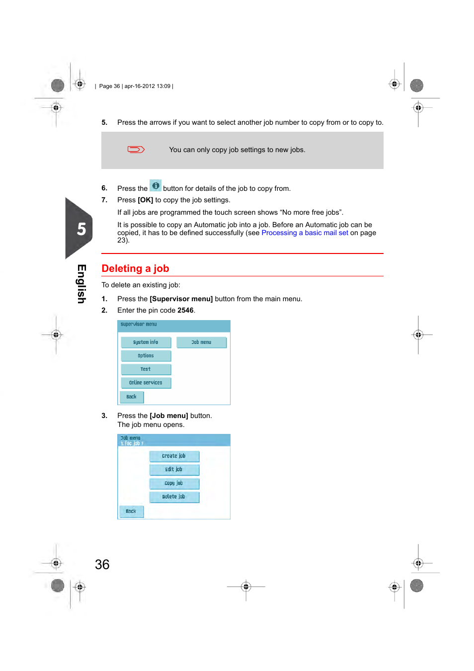 Deleting a job, English | Formax 6204 Series User Manual | Page 41 / 90