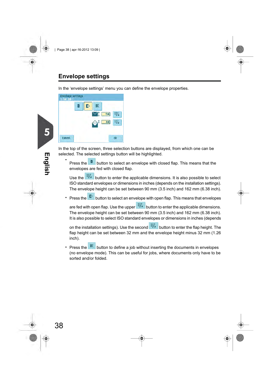 Envelope settings, English | Formax 6204 Series User Manual | Page 43 / 90