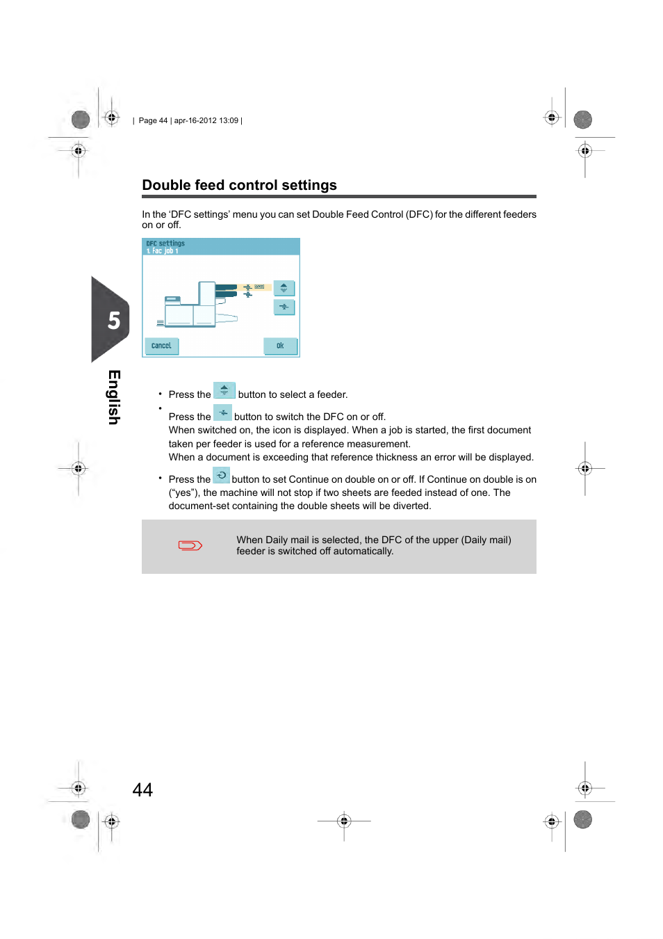 Double feed control settings, English | Formax 6204 Series User Manual | Page 49 / 90