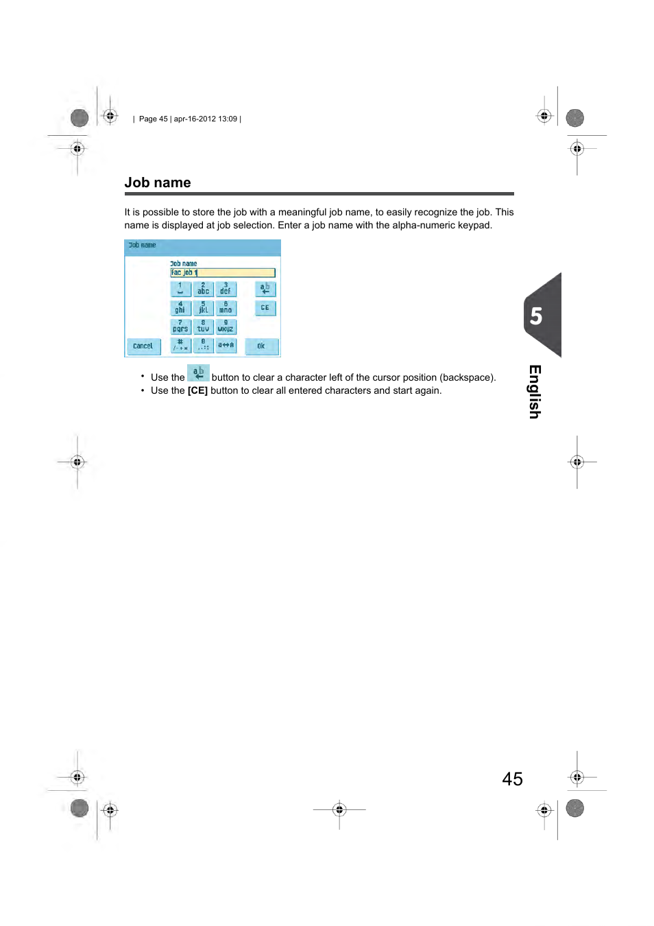 Job name, Mailing/franking settings (option), Job name settings | Mailing and franking settings, English | Formax 6204 Series User Manual | Page 50 / 90