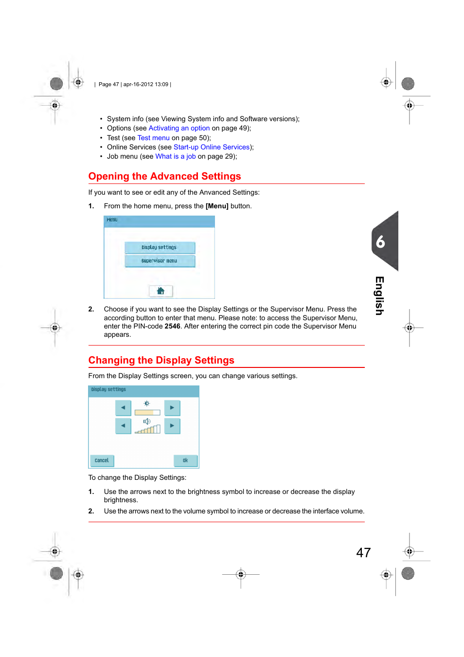 Opening the advanced settings, Changing the display settings, English | Formax 6204 Series User Manual | Page 52 / 90