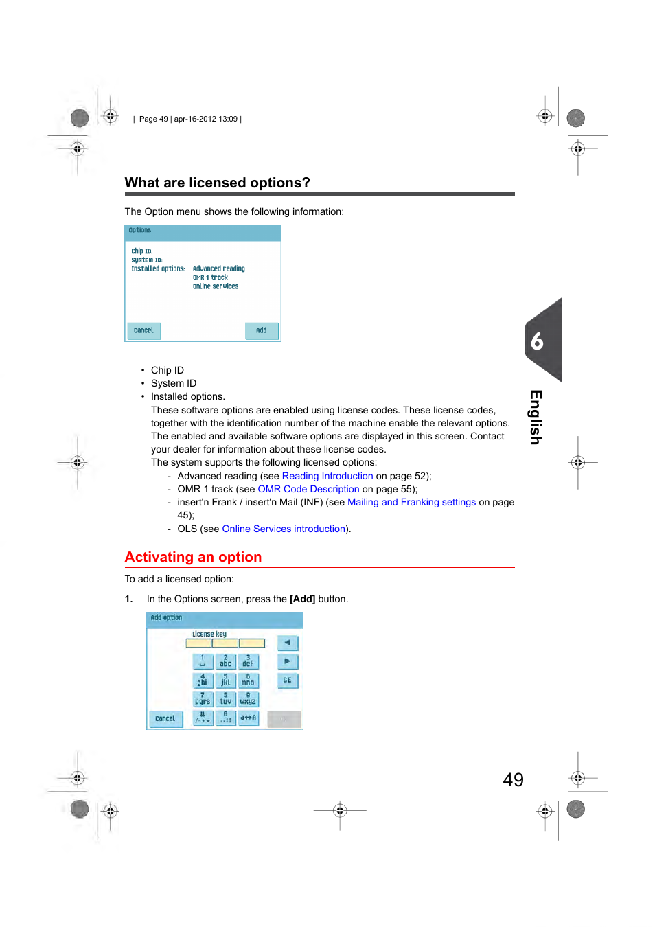 What are licensed options, Activating an option, English | Formax 6204 Series User Manual | Page 54 / 90