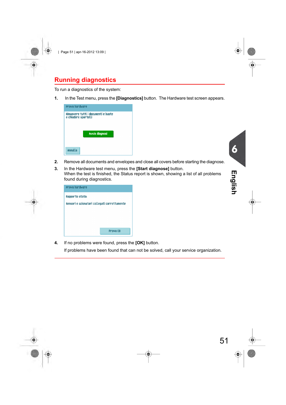 Running diagnostics, Running, Diagnostics | English | Formax 6204 Series User Manual | Page 56 / 90