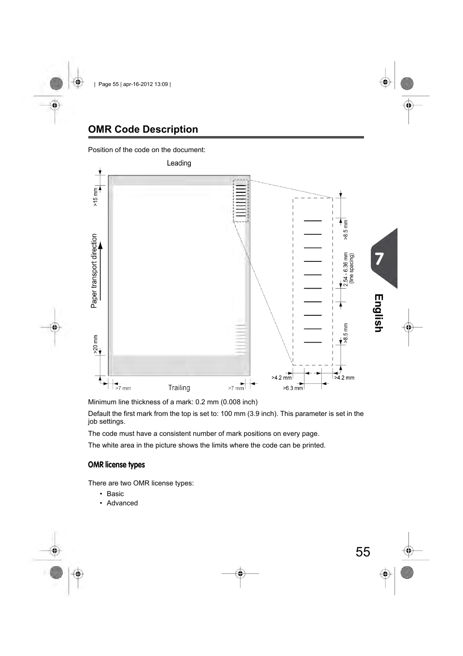 Omr code description, English | Formax 6204 Series User Manual | Page 60 / 90