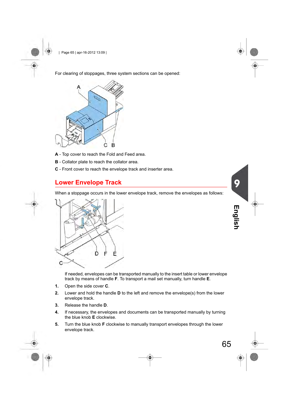 Lower envelope track, English | Formax 6204 Series User Manual | Page 70 / 90