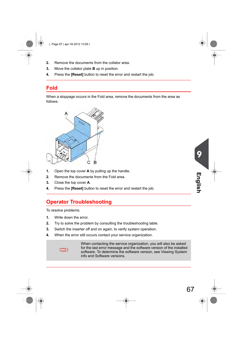 Powerfold, Operator troubleshooting, English | Fold | Formax 6204 Series User Manual | Page 72 / 90