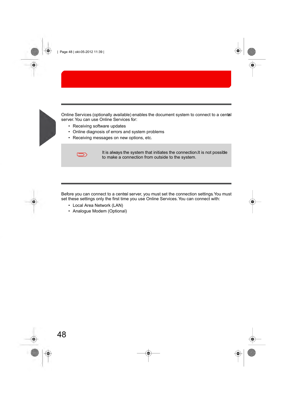 Online services, Online services introduction (ols), Connection settings | Online services 7, English | Formax 6206 Series User Manual | Page 53 / 85