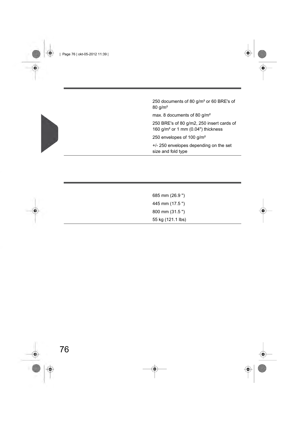Feeder and stacker capacities, Dimensions, English | Formax 6206 Series User Manual | Page 81 / 85