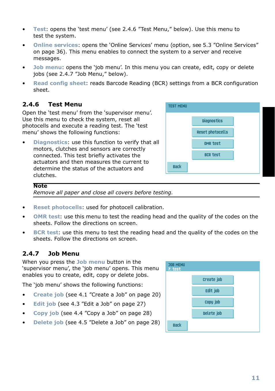 6 test menu, 7 job menu, Englis h | Formax 6304 Series User Manual | Page 13 / 64